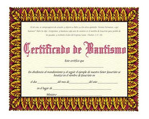 Certificado de Bautismo (paquete de 20)