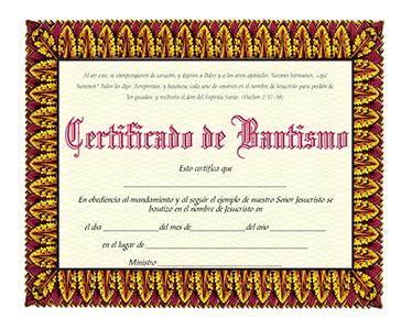 Certificado de Bautismo (paquete de 20)